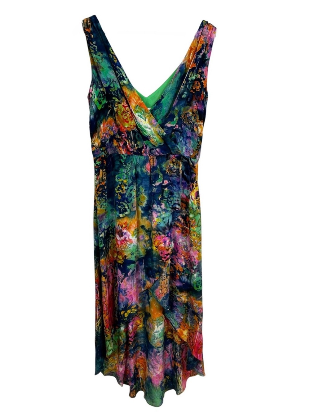 Suzi Chin for Maggy Boutique Silk High Low Dress Women's Size 4 Watercolor